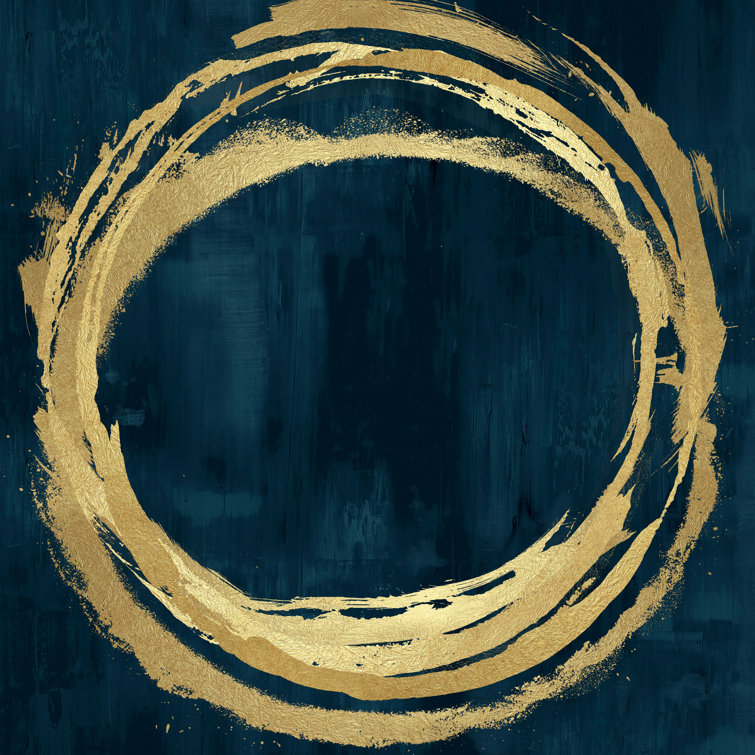 Willa Arlo Interiors Blueand Gold Circle Abstract 1 Wrapped Canvas